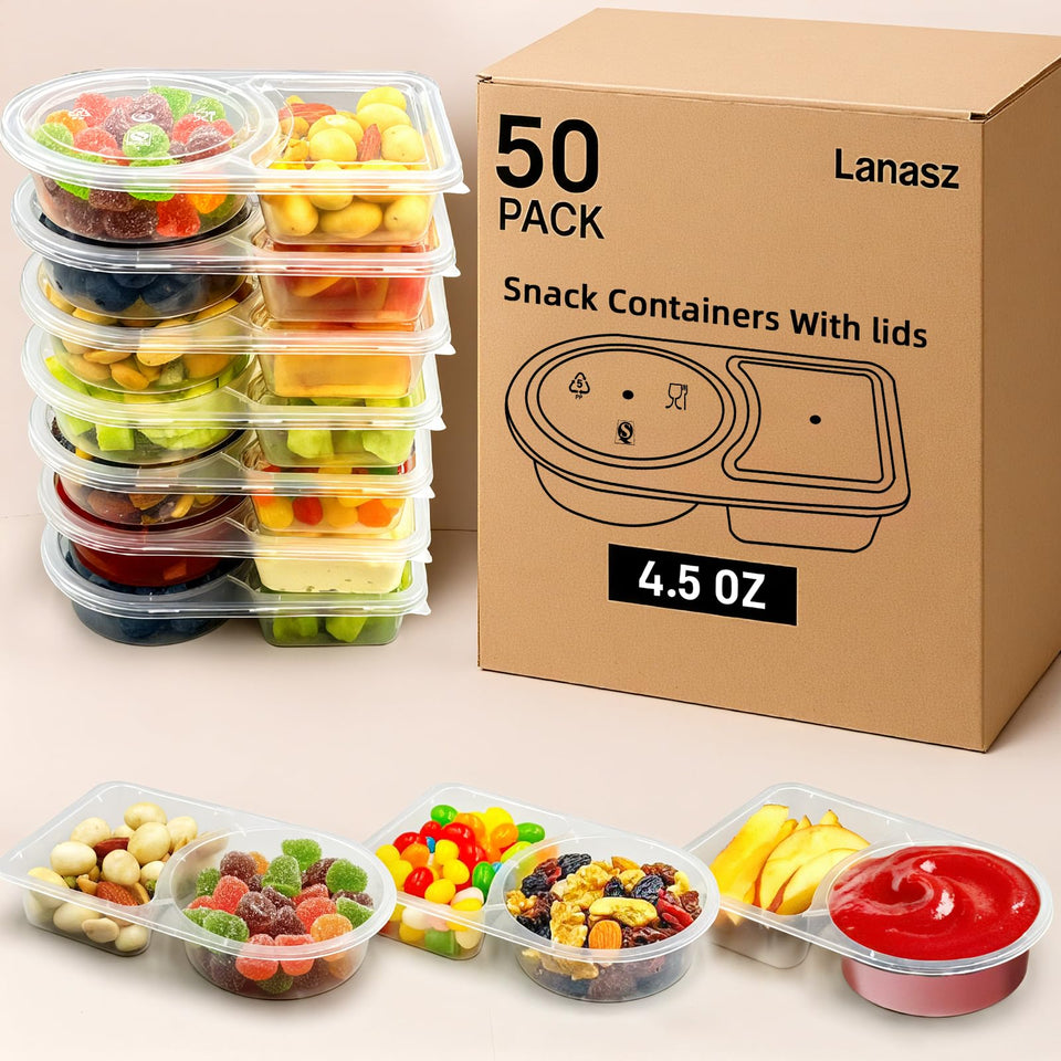 Lanasz 50-set snack containers with lids for organized lunches and snacks.