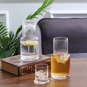Lancici clear glass set includes tumbler for convenient night-time meds