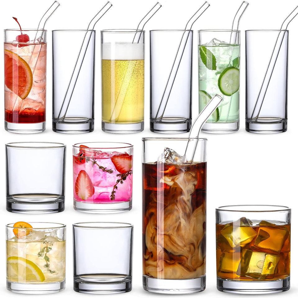 LANDNEOO 12-pack glass cups collection, versatile for everyday drinks and entertaining