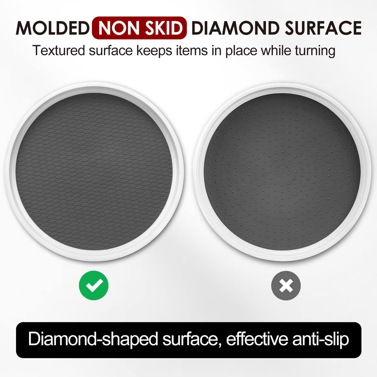 LANDNEOO 12-inch turntable diamond silicone surface keeps bottles steady.