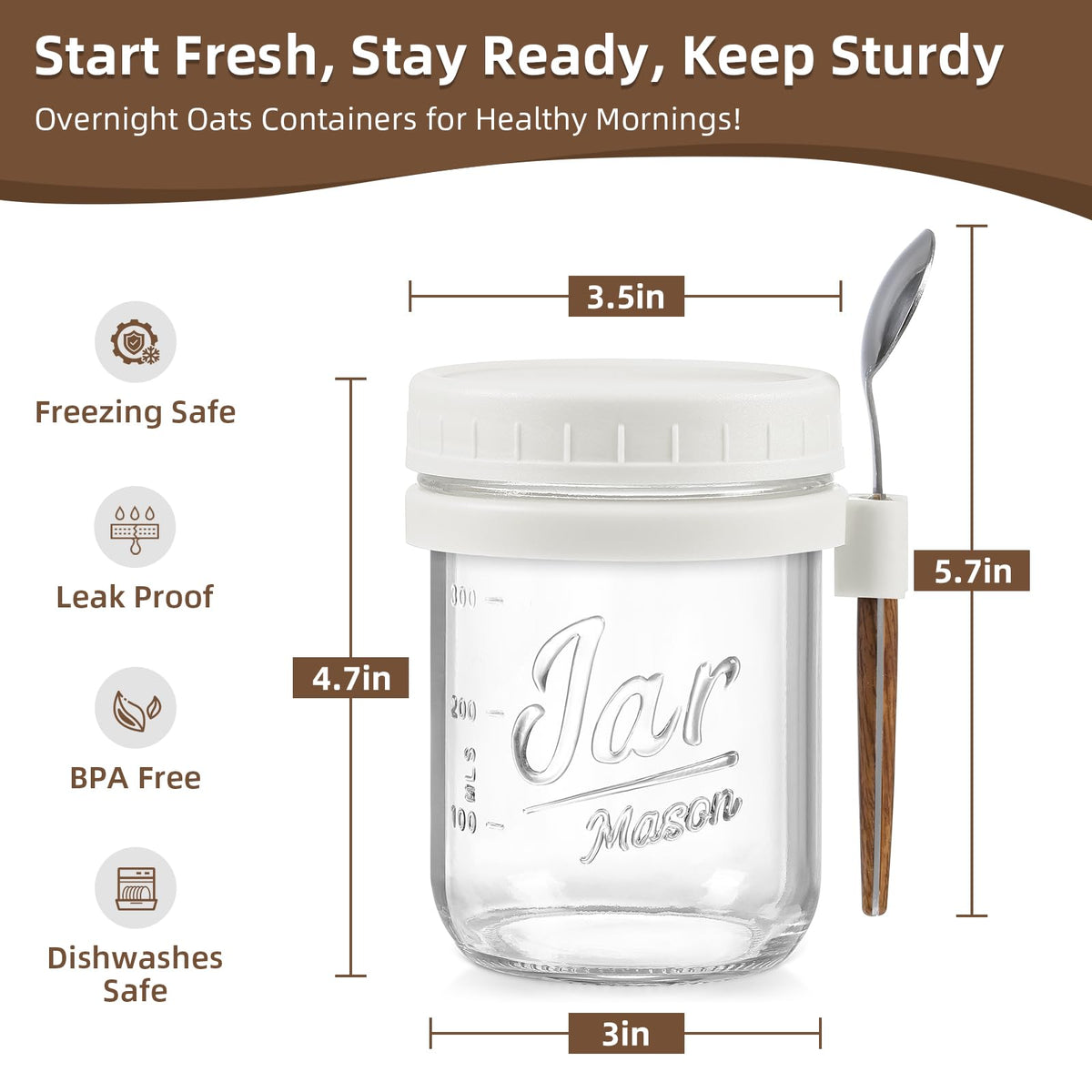 LANDNEOO 16oz glass mason jar with lids provides clear visibility for fresh meals