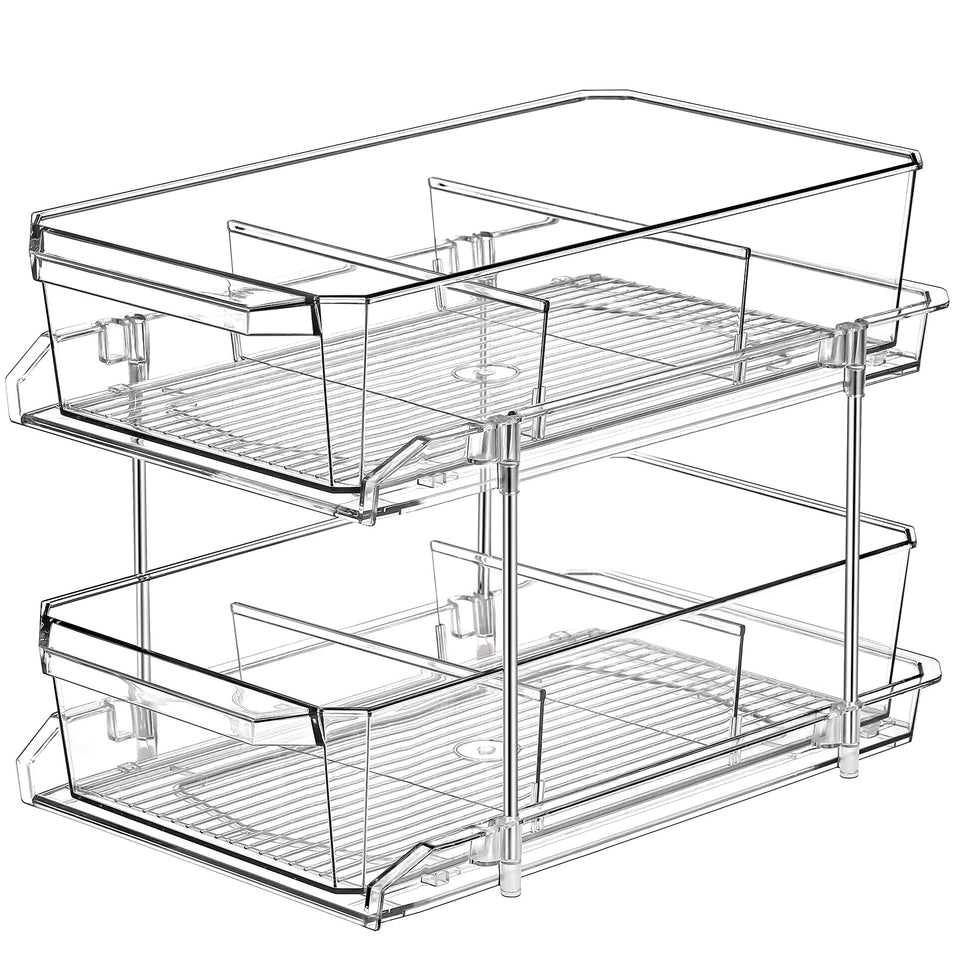 LANDNEOO 2-tier clear organizer with pull handle for easy access and visible pantry items