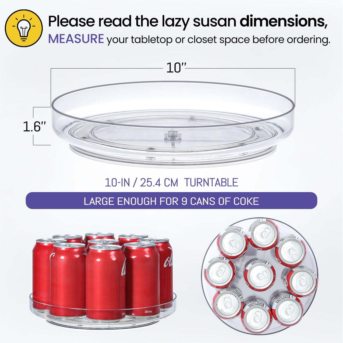 LANDNEOO 2-pack 10-inch clear lazy susans placed in a cabinet for quick item spotting