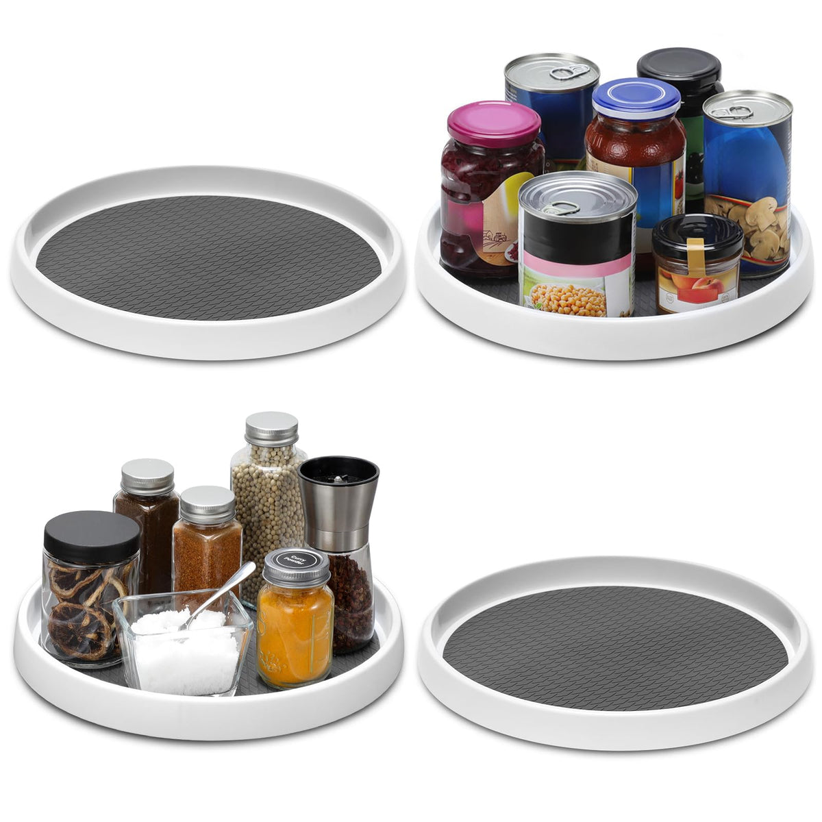 LANDNEOO spice jars neatly displayed on lazy susan for quick access.