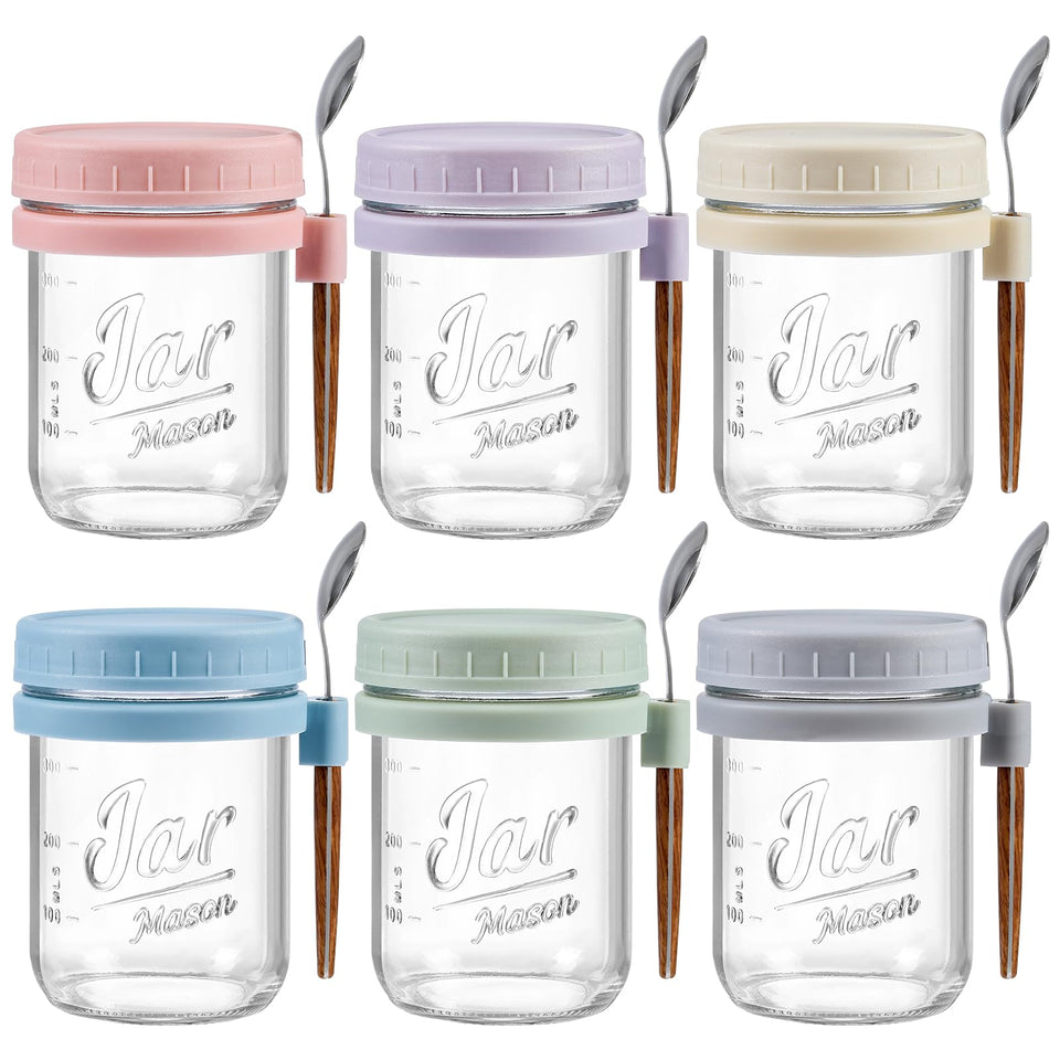 LANDNEOO 6-pack overnight oats containers with lids in six colors, ideal for meal prep and variety