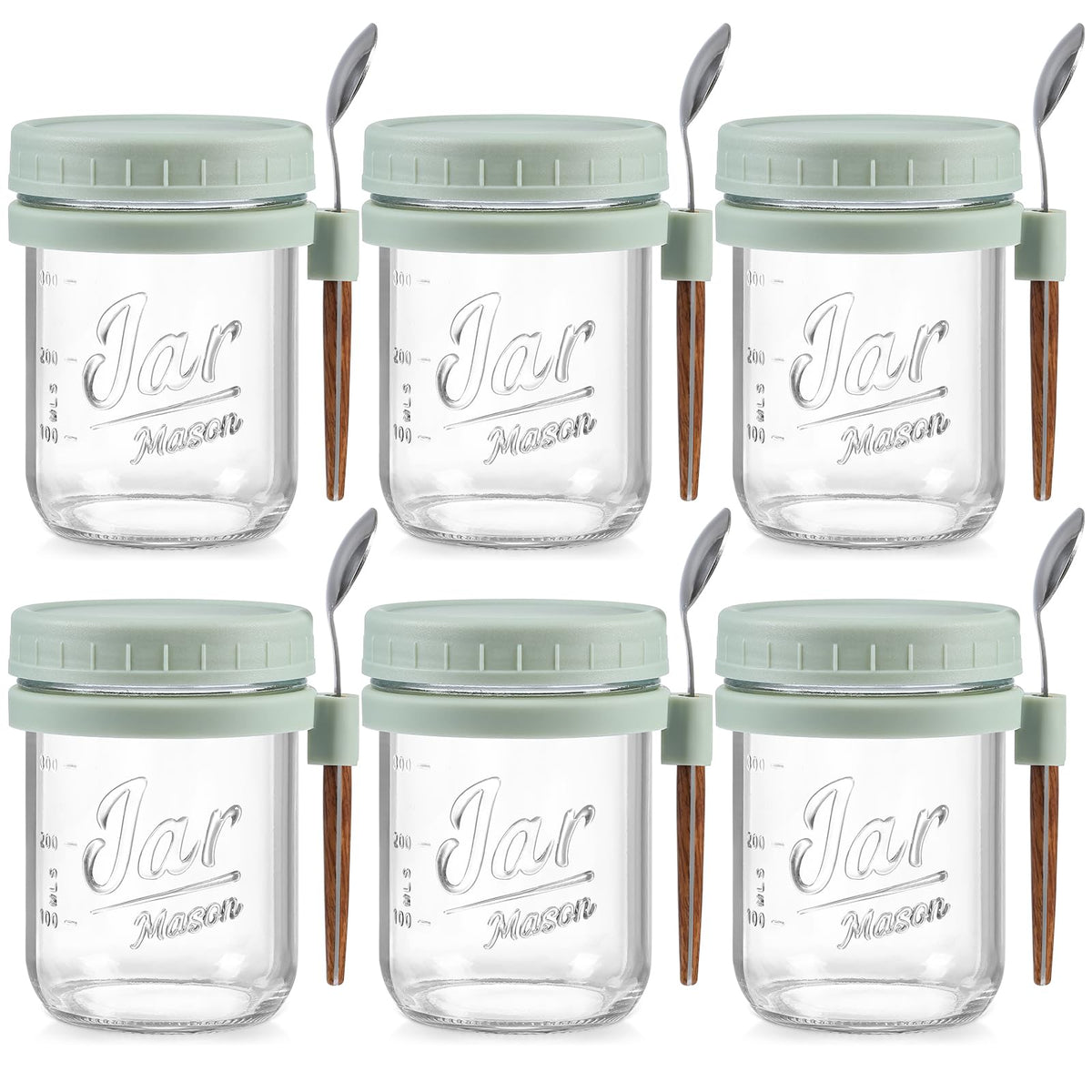 LANDNEOO 6-pack overnight oats containers in use, organized for breakfast prep.