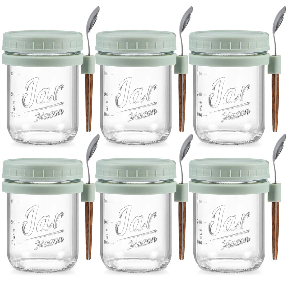 LANDNEOO 6-pack overnight oats containers in use, organized for breakfast prep.