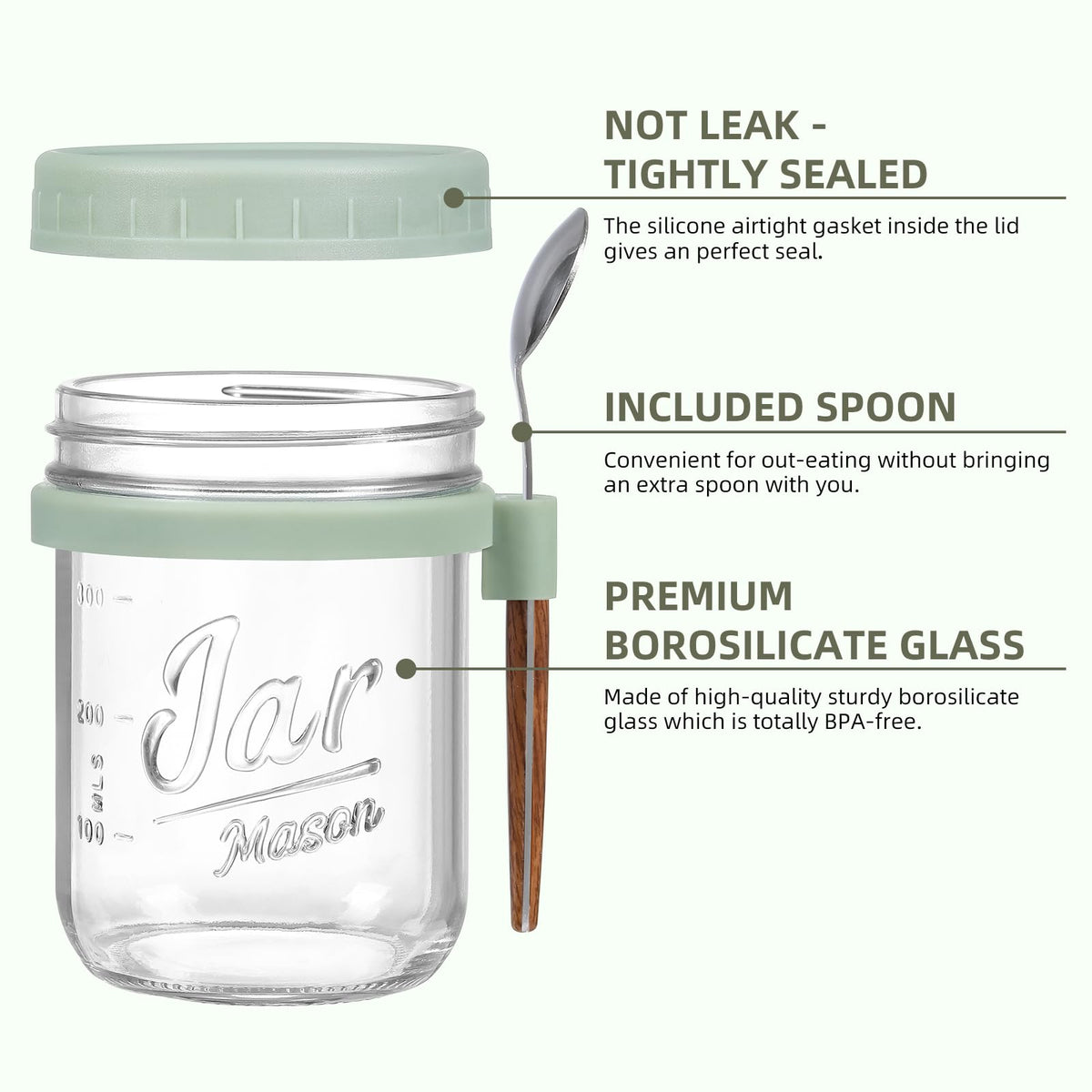 LANDNEOO borosilicate glass jar with spoon holder keeps oats ready on the go