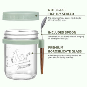 LANDNEOO borosilicate glass jar with spoon holder keeps oats ready on the go