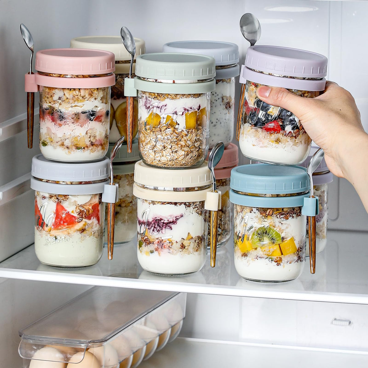 LANDNEOO clear glass jars display ingredients and colors appealingly