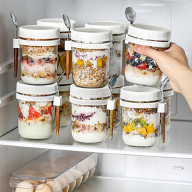 LANDNEOO clear glass jars suit multiuse for oats yogurt fruit or cereals