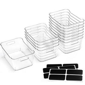 LANDNEOO clear storage bins with handles for easy pulling and placement.
