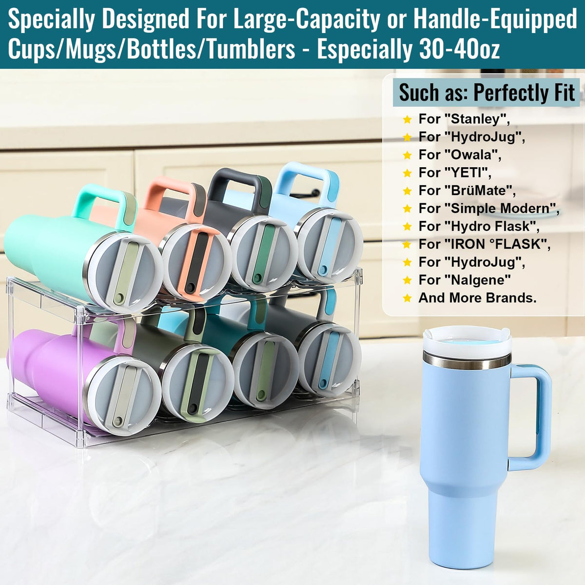 LANDNEOO clear display shelf highlighting stackable organization