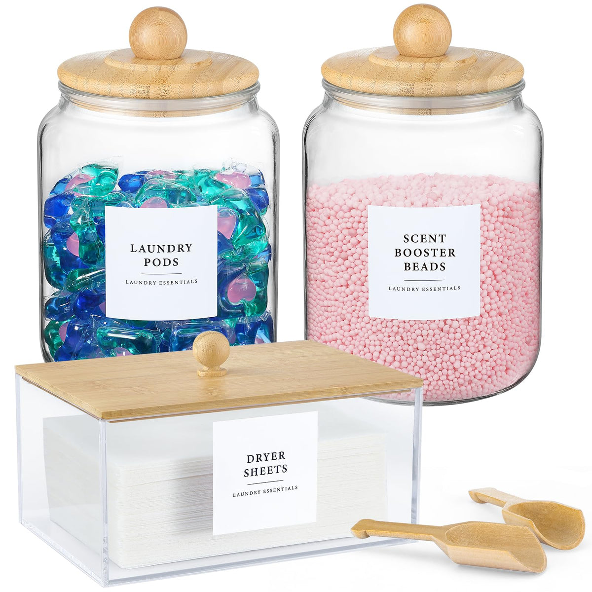 LANDNEOO glass jar with bamboo lid for fresh, accessible pantry staples.