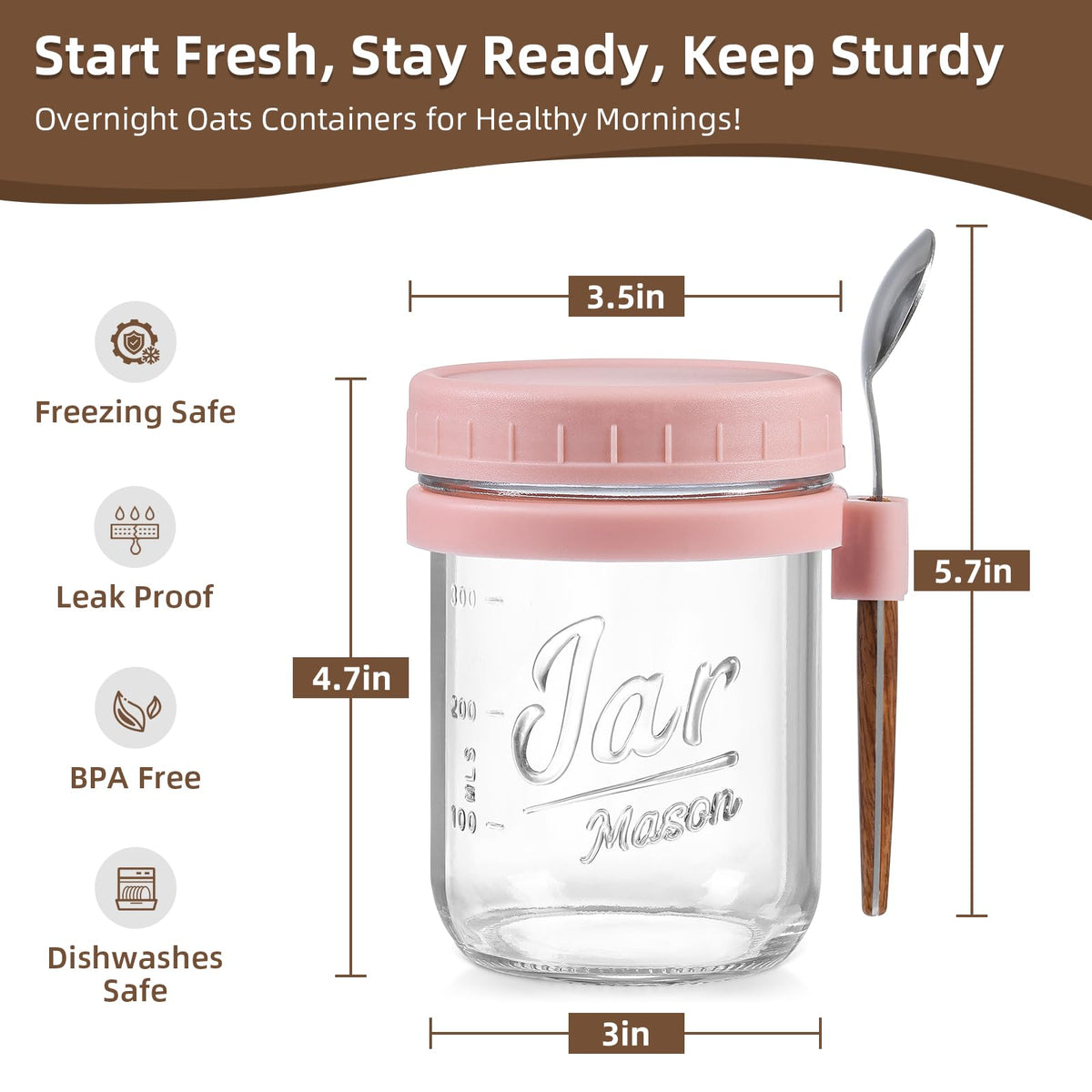 LANDNEOO glass mason jar with wide opening for easy filling.