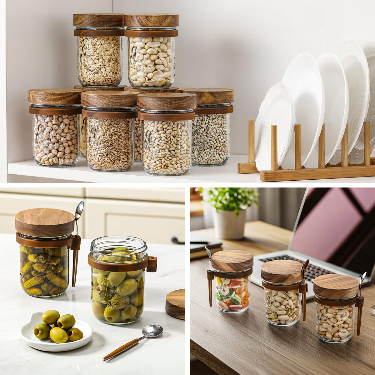 LANDNEOO glass jars add warm, kitchen-friendly aesthetics.