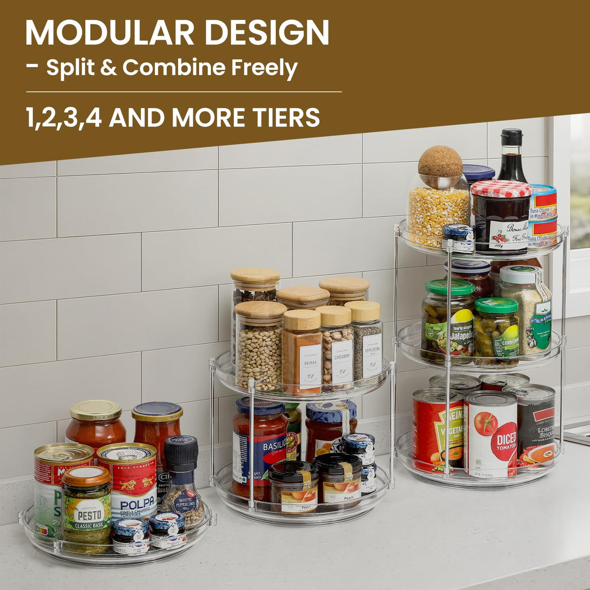 LANDNEOO kitchen organizer spins 360° to reach condiments quickly.