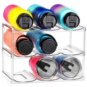 LANDNEOO larger-compartment bottle organizer front view shows clear tiers for visibility