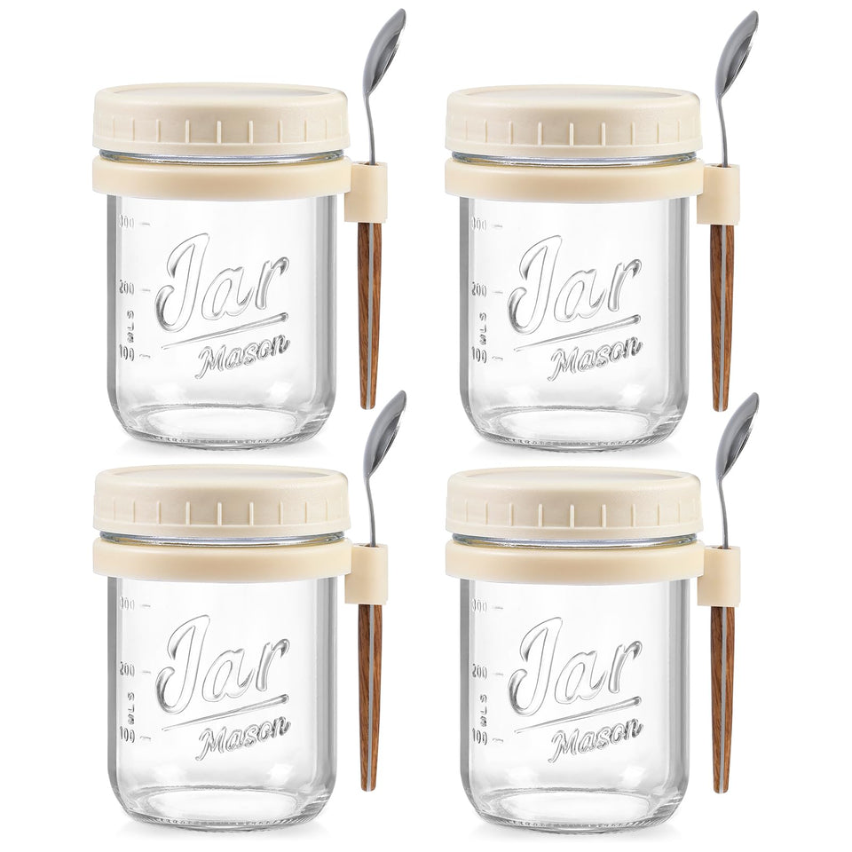 LANDNEOO 16oz glass jar for overnight oats showing clear contents and freshness.