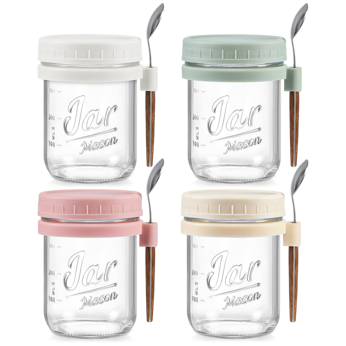 LANDNEOO 16oz glass jar with colorful lids for meal prep and oats