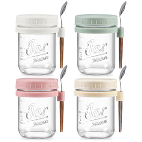 LANDNEOO 16oz glass jar with colorful lids for meal prep and oats