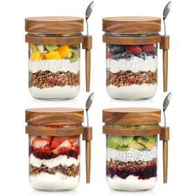 LANDNEOO overnight oats jar 16oz glass for meal prep and portion control.
