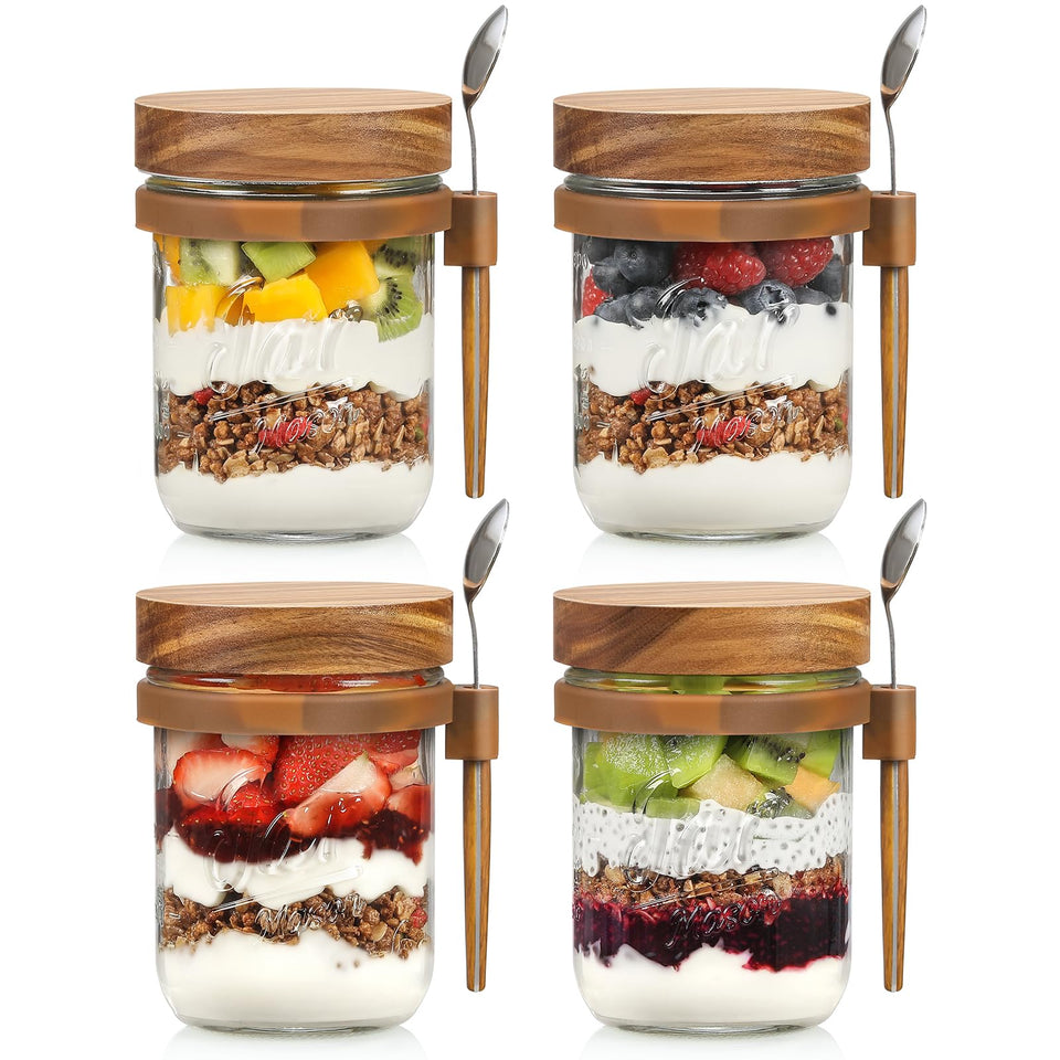 LANDNEOO overnight oats jar 16oz glass for meal prep and portion control.