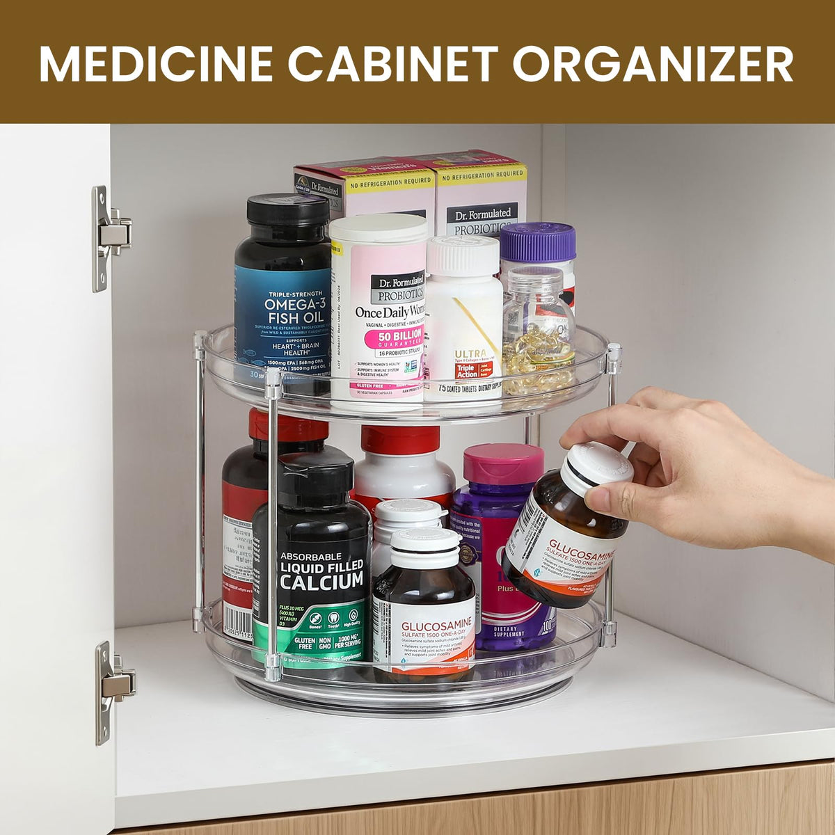 LANDNEOO two-tier lazy susan helps pantry organization and visibility.