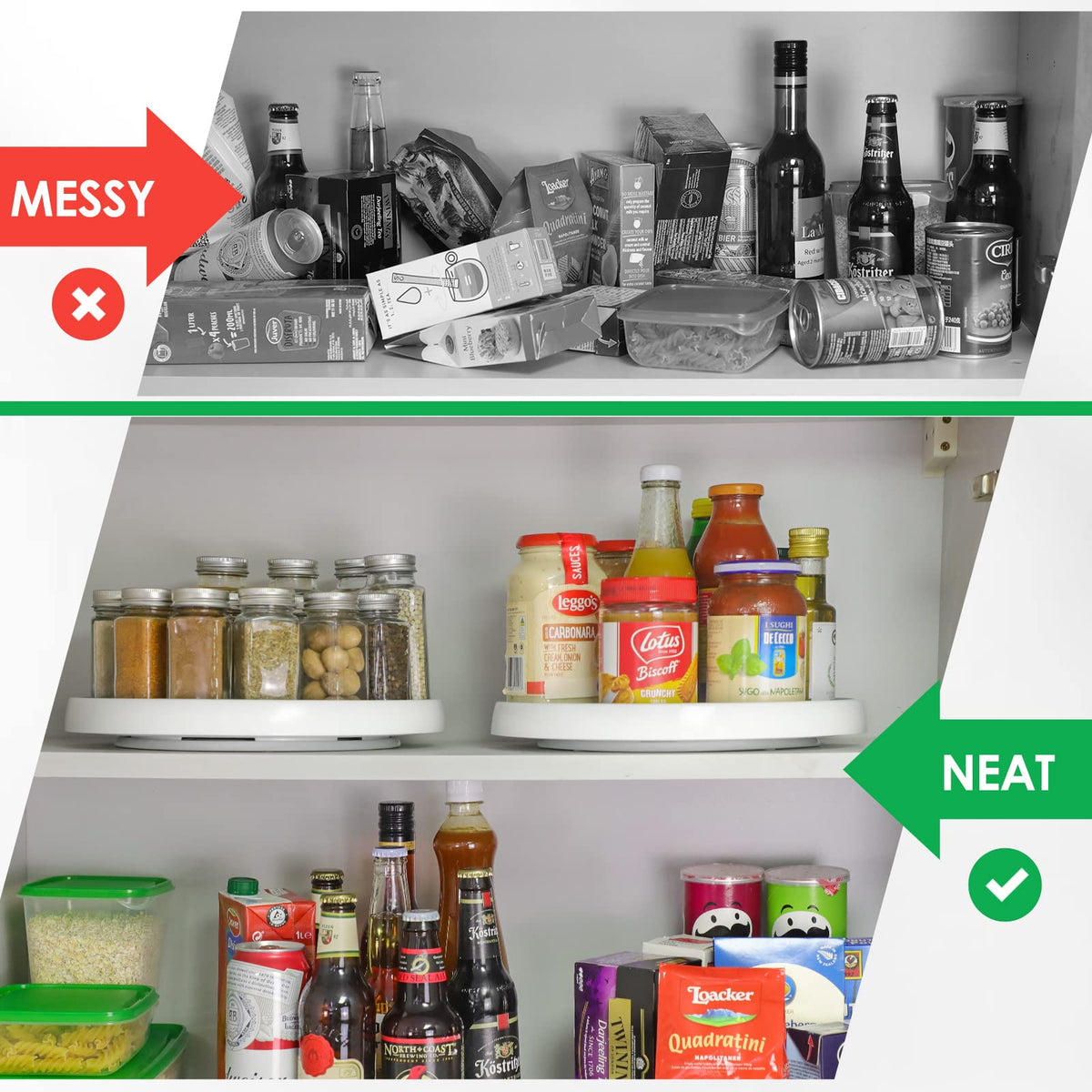 LANDNEOO pantry storage helps drinks and snacks stay easy to reach.