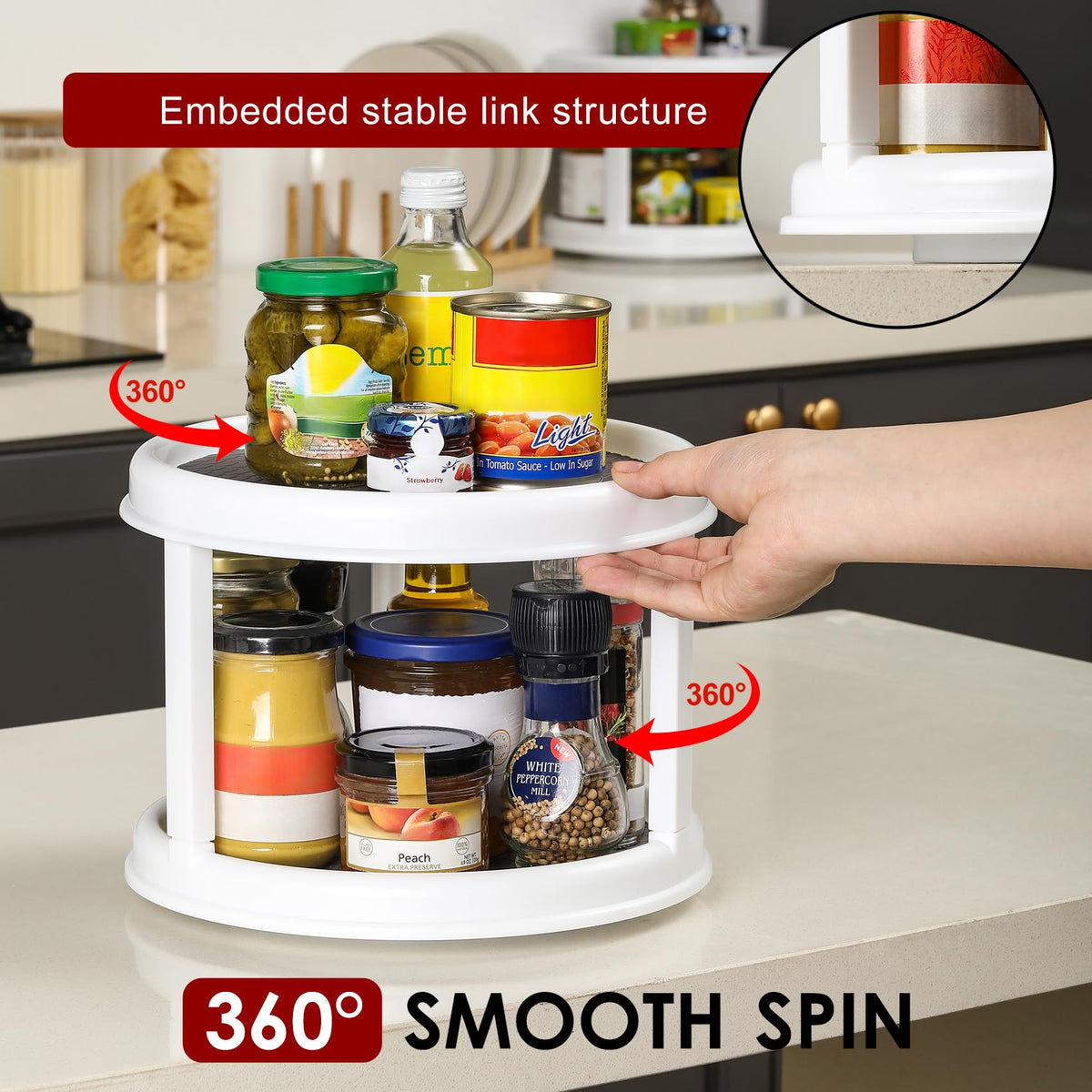 LANDNEOO pantry storage 2-tier turntable for condiments and snacks