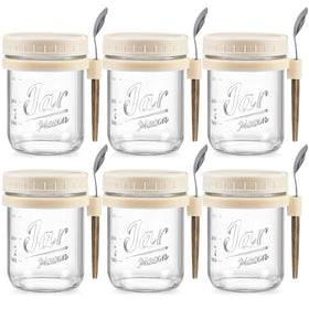 LANDNEOO six-pack 16oz glass jars with lids, ideal for overnight oats.