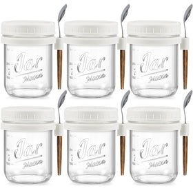 LANDNEOO six-pack overnight oats containers with clear jars for meal prep.
