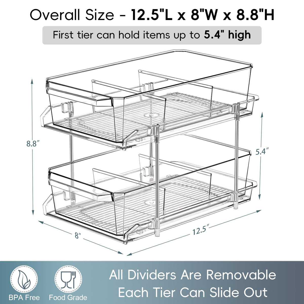 LANDNEOO slide-out drawer with removable dividers for flexible cabinet organization