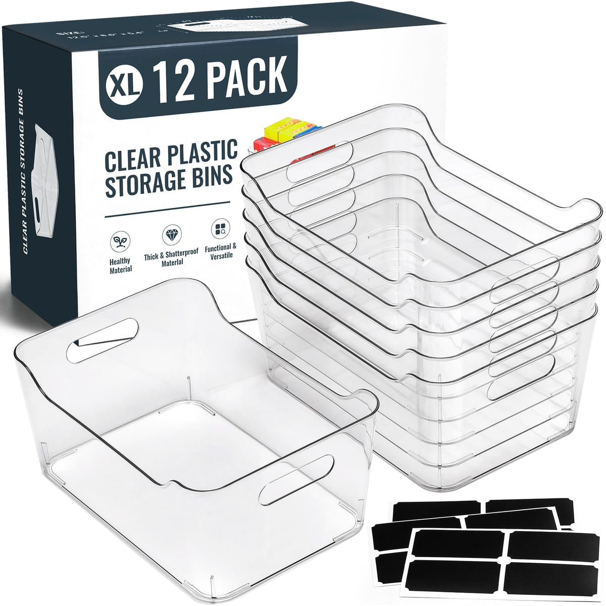 LANDNEOO SOHO 12-pack clear bins show contents at a glance for clean pantry organization.
