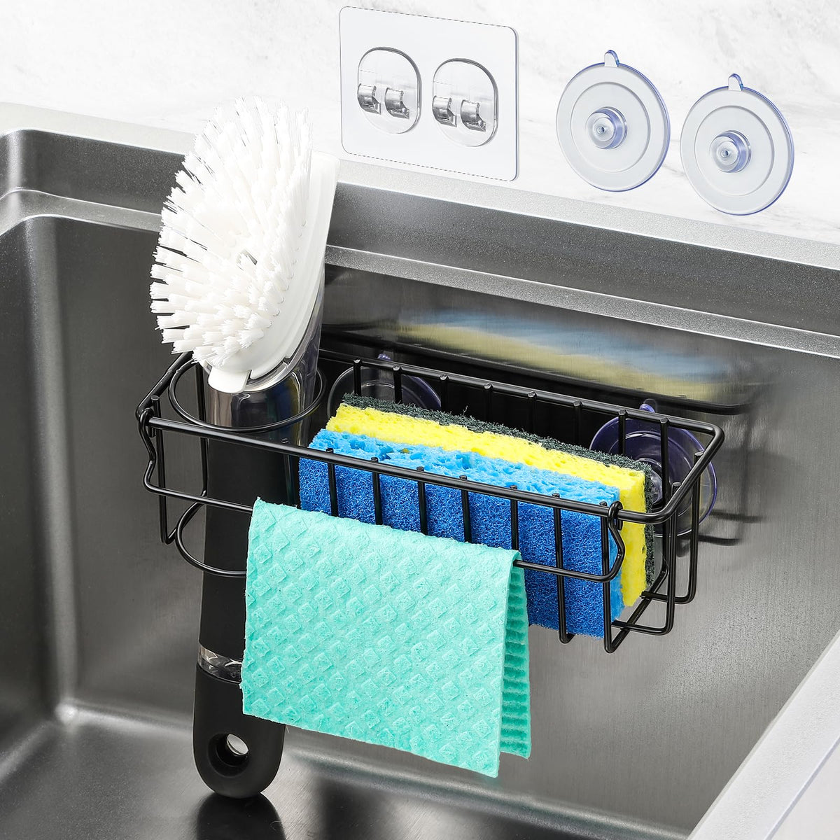 LANDNEOO sponge holder with suction cups keeps sponges organized and dry
