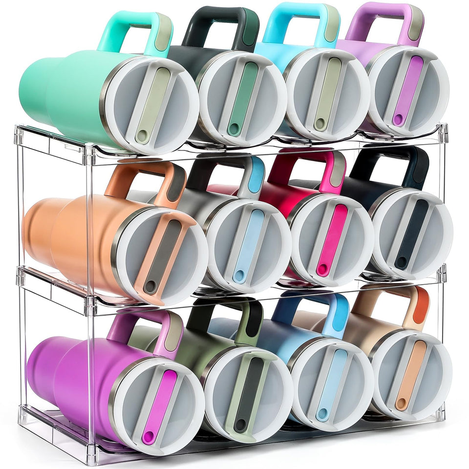 LANDNEOO Stanley 40oz bottle organizer neatly arranges large bottles for easy access.