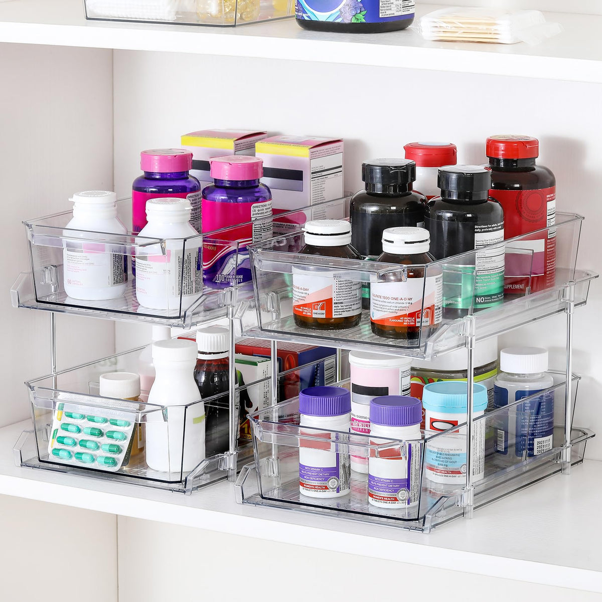LANDNEOO under-sink storage two-tier bin maximizes vertical space and simplifies cleaning supplies