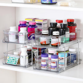 LANDNEOO under-sink storage two-tier bin maximizes vertical space and simplifies cleaning supplies
