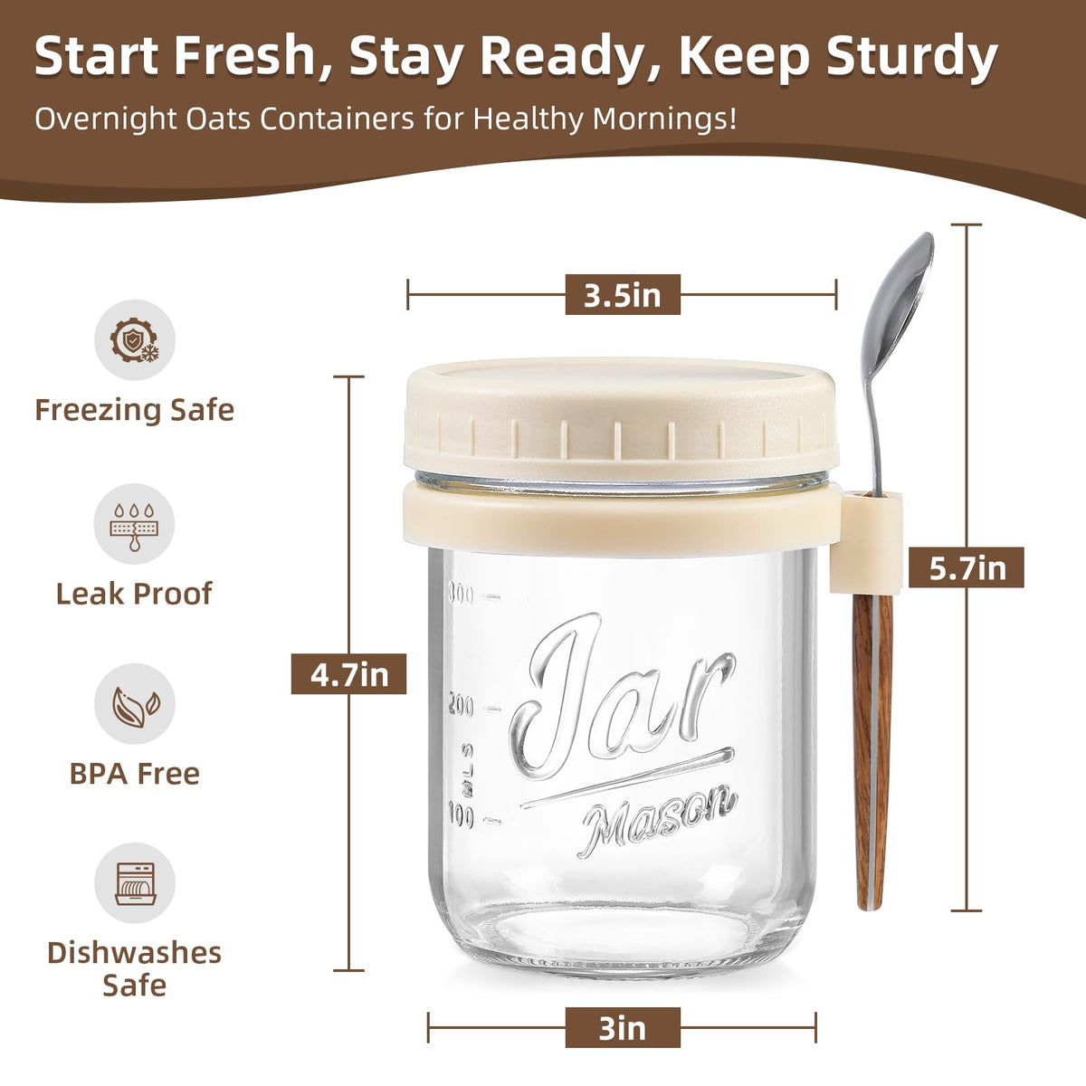 LANDNEOO wide-mouth glass jar with screw-on lid for easy filling.