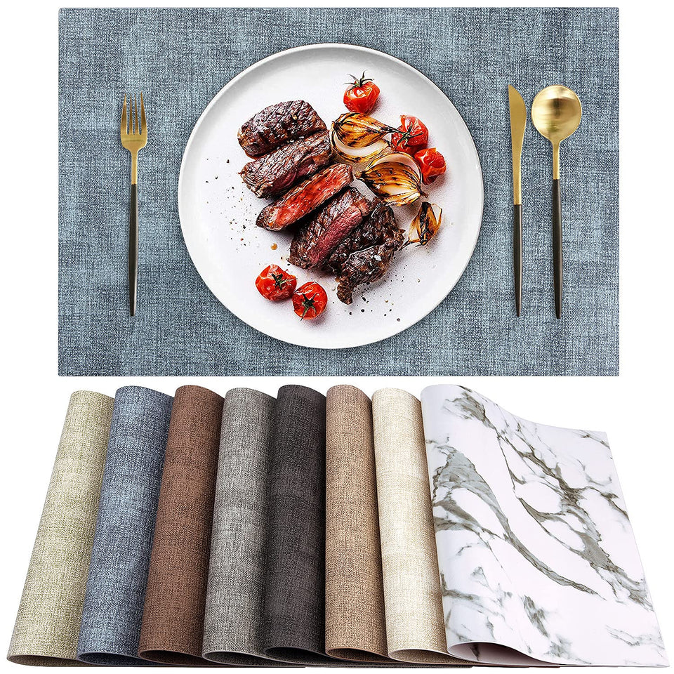 LANDVIEW leather heat-resistant placemats in blue rectangular set6 protect tables from heat and scratches.