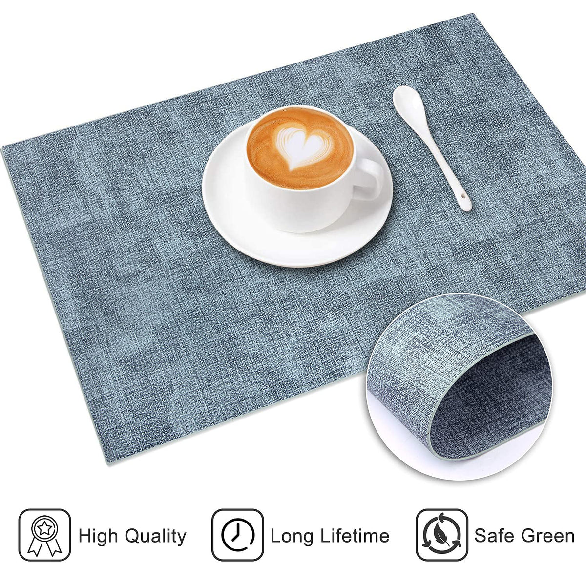 LANDVIEW classic blue leather mats dress up any dining setup.