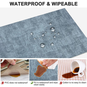 LANDVIEW blue leather placemats are easy to wipe clean after spills.