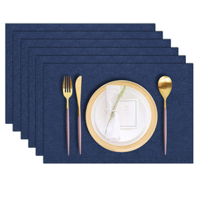 LANDVIEW placemats navy blue front view highlighting durable cotton-linen weave