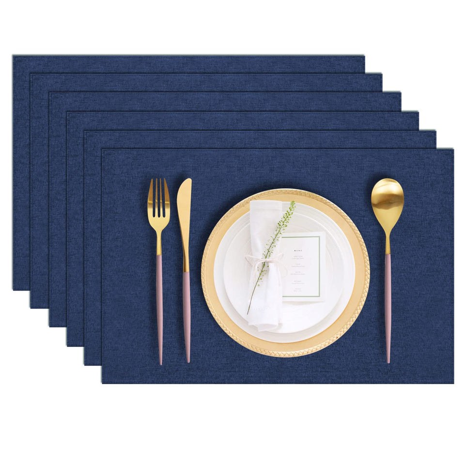 LANDVIEW placemats navy blue front view highlighting durable cotton-linen weave