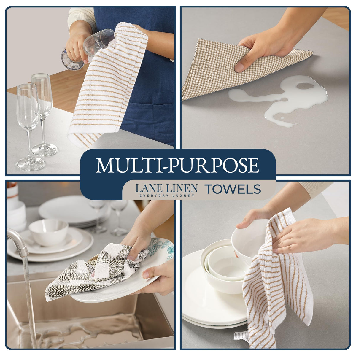 LANE LINEN flour sack tea towels used for baking prep and glass polishing.