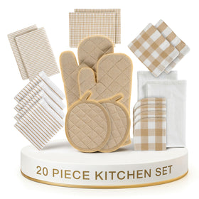 LANE LINEN 20-piece towels flat-weave for streak-free drying and high absorption.