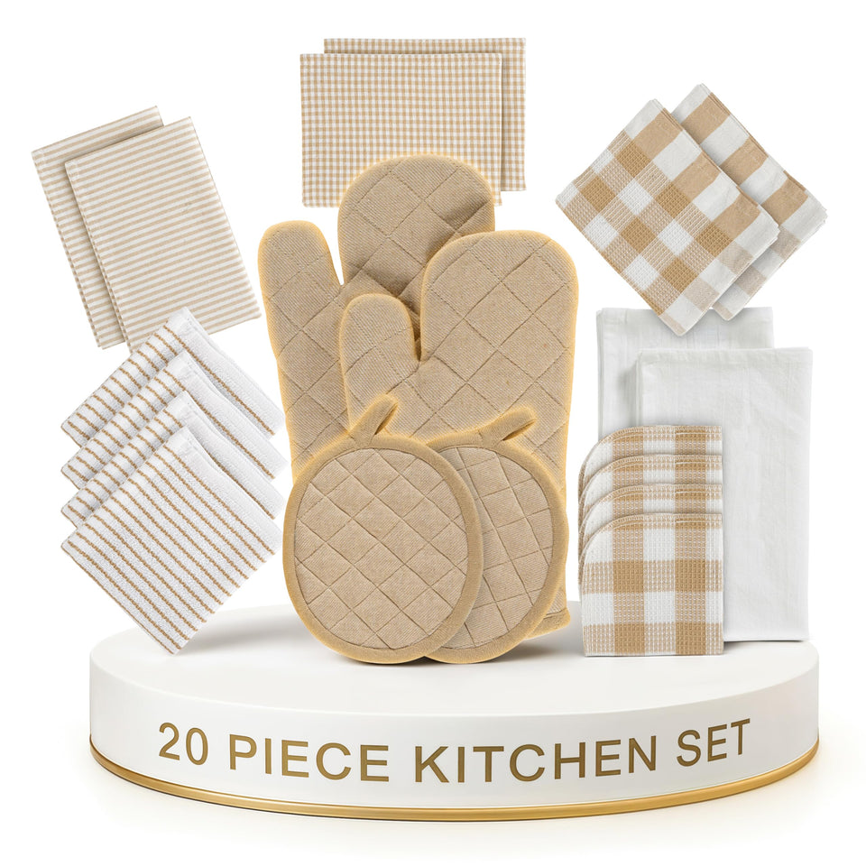 LANE LINEN 20-piece towels flat-weave for streak-free drying and high absorption.