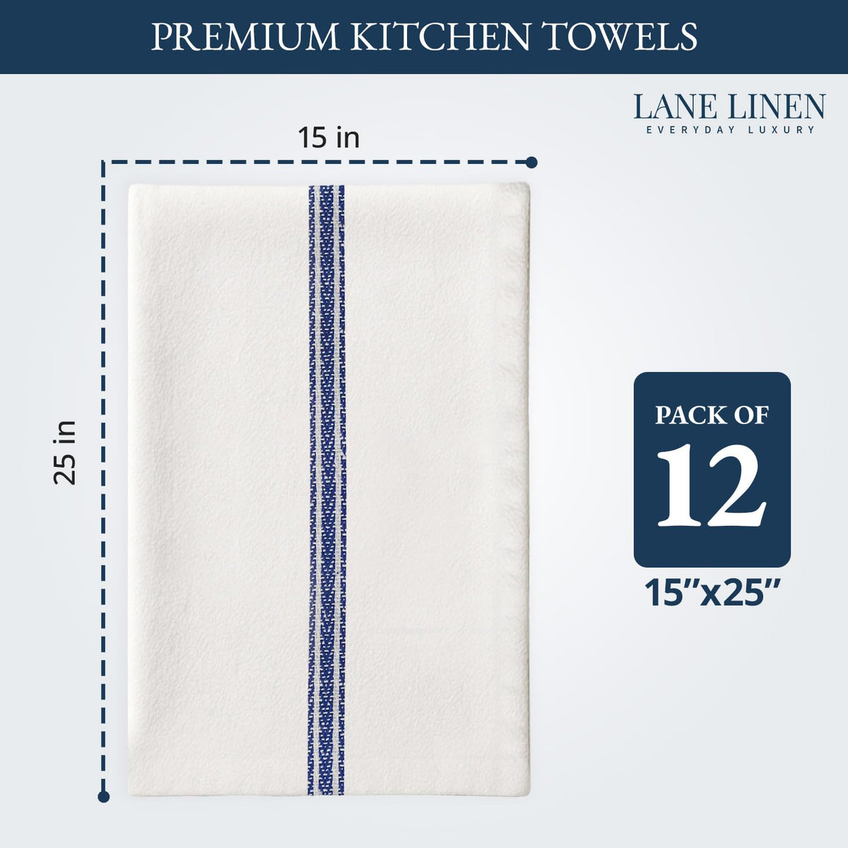 Lane Linen 14x25 dish cloths absorb liquids with resilient cotton weave