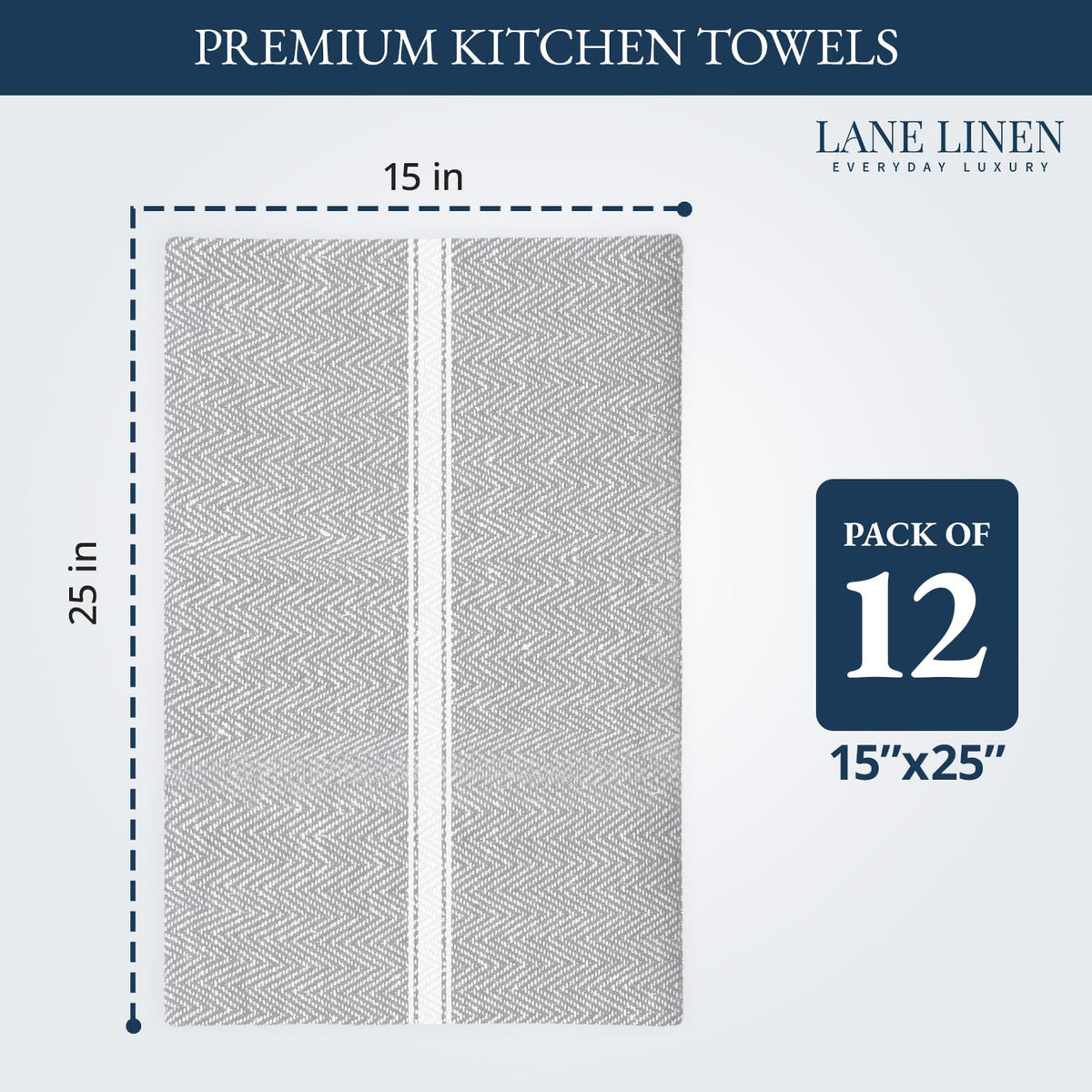 Lane Linen absorbent cotton tea towels for quick cleanup and glassware drying.