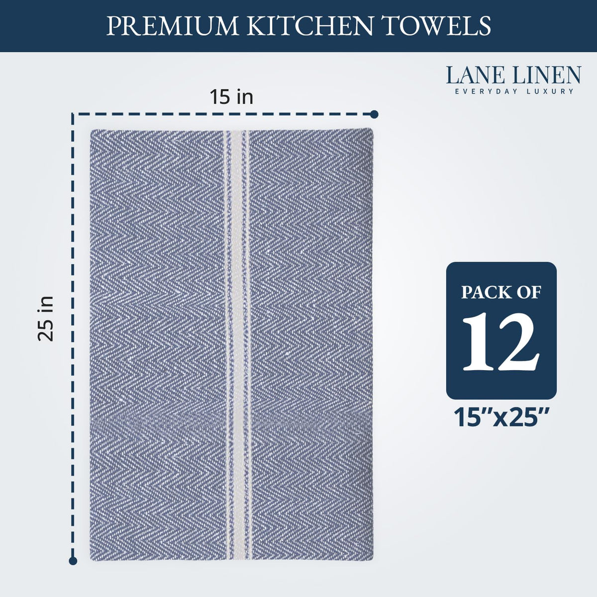 Lane Linen blue chambray dish towels absorb spills quickly, keeping countertops dry.